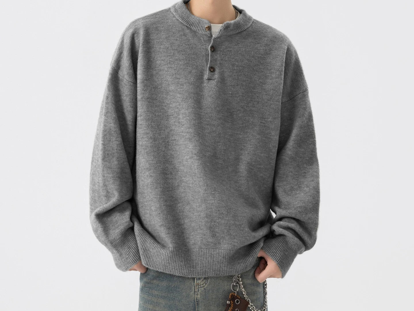 Henley Knit Pullover Sweater