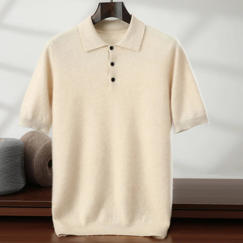 Men's Cashmere Half-Sleeve Polo Sweater