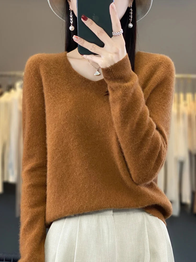 Women's 100% Merino Wool V-Neck Pullover Sweater