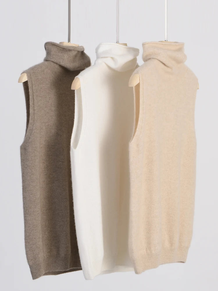Women's 100% Merino Wool Turtleneck Sweater Vest