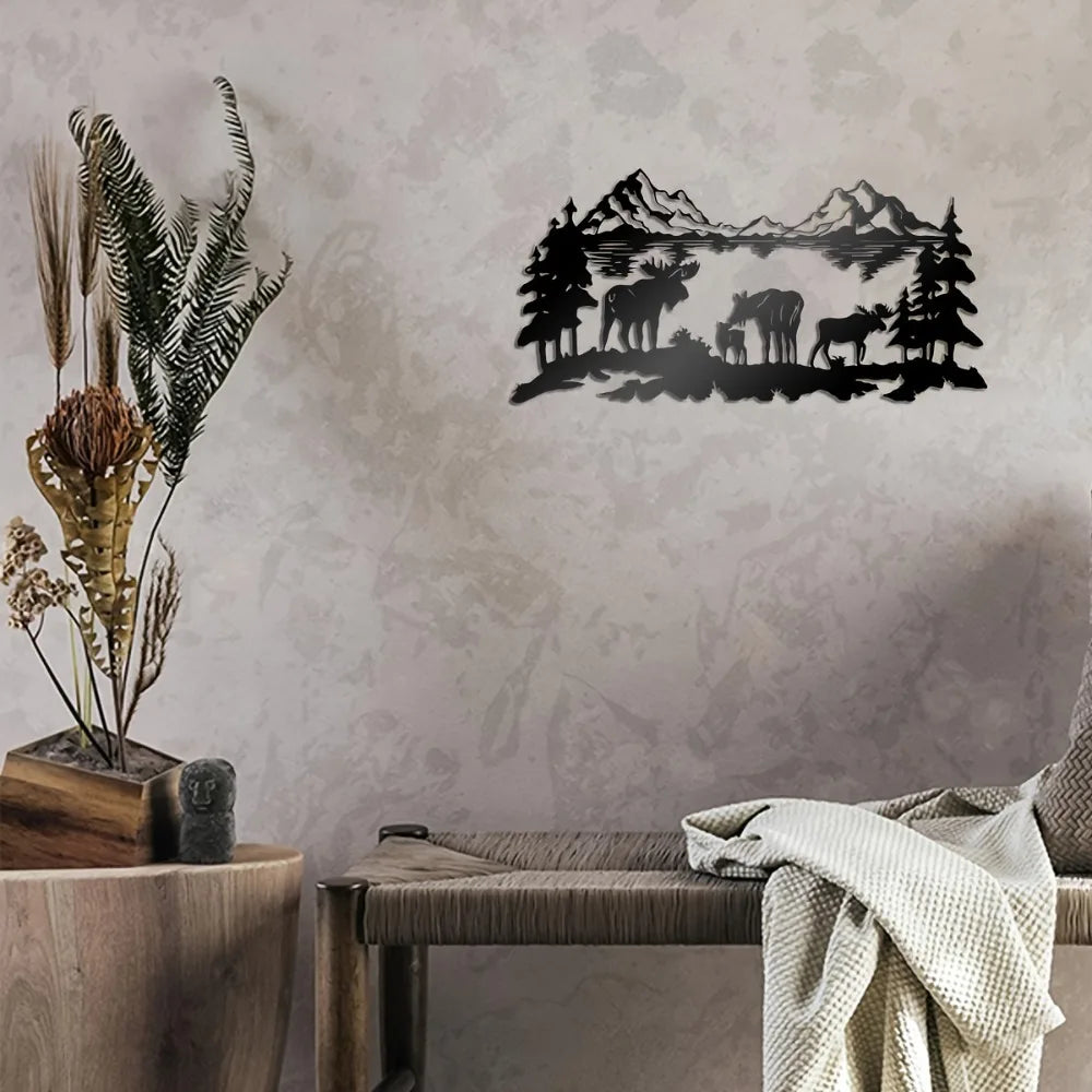 Moose Family Mountain Wall Art