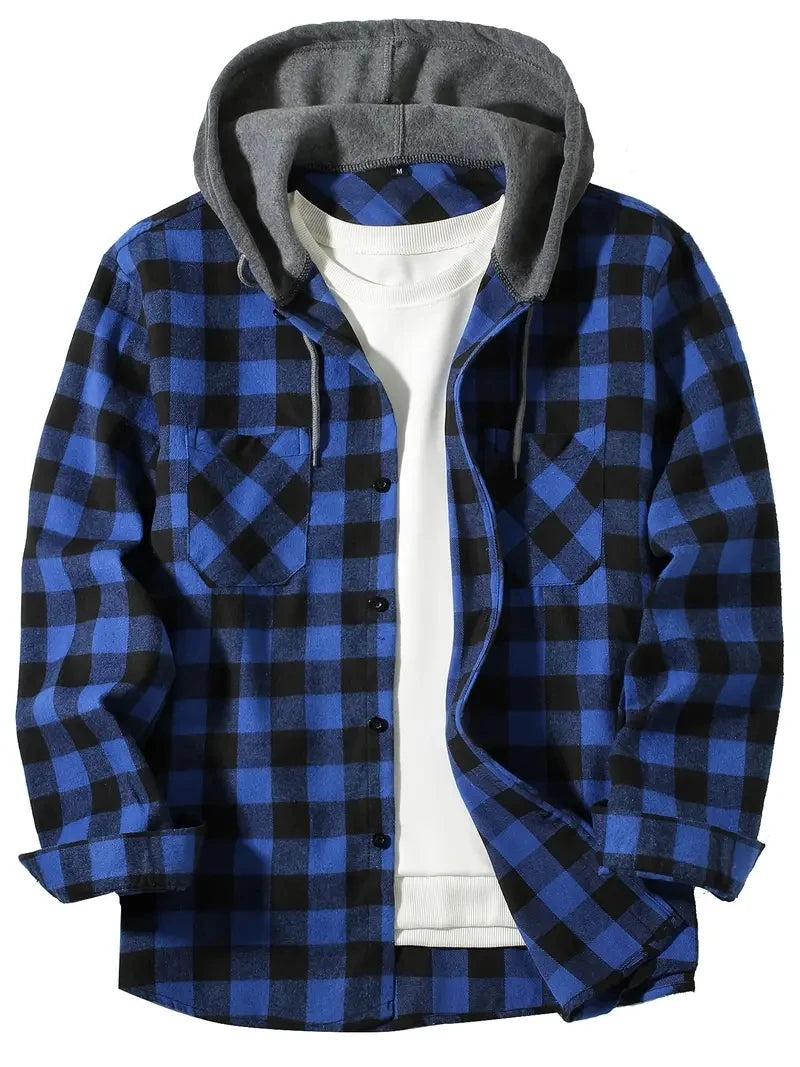 Men's Hooded Plaid Flannel Shirt Jacket