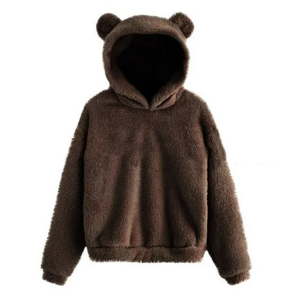 Women's Fuzzy Bear Ear Hoodie