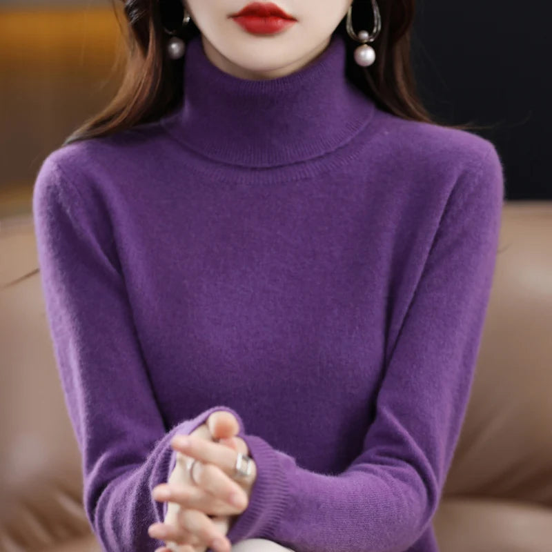 Women's 100% Merino Wool Turtleneck Sweater | Soft Knit Pullover