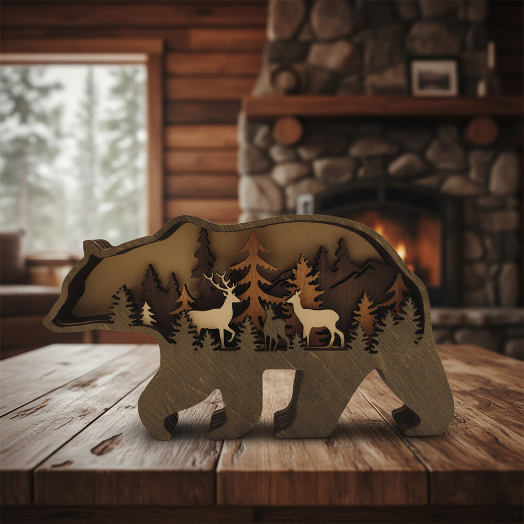 Meegan Mountain Wood Bear & Moose Accent