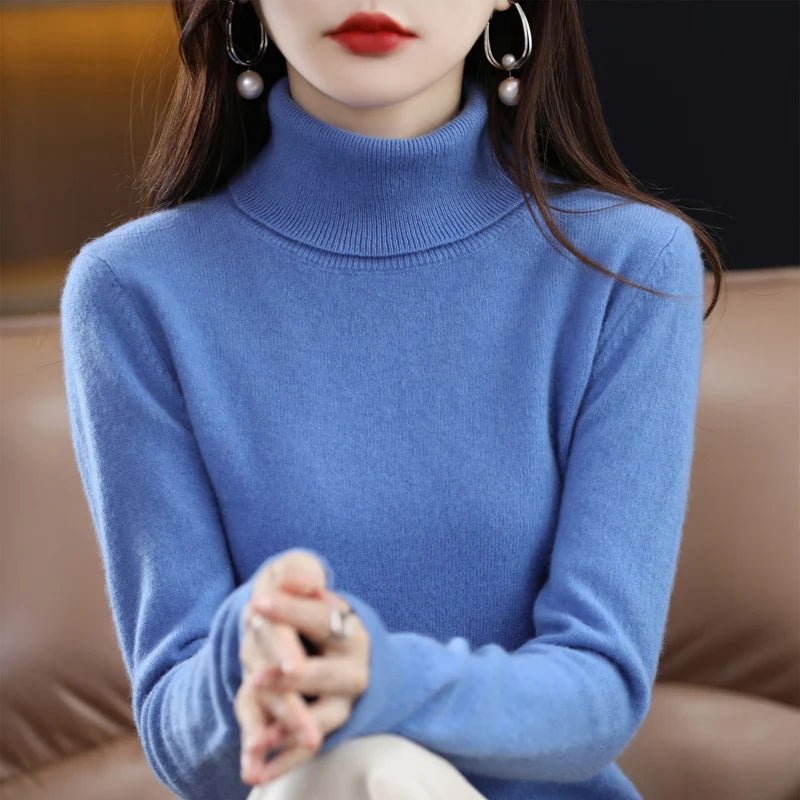 Women's 100% Merino Wool Turtleneck Sweater | Soft Knit Pullover