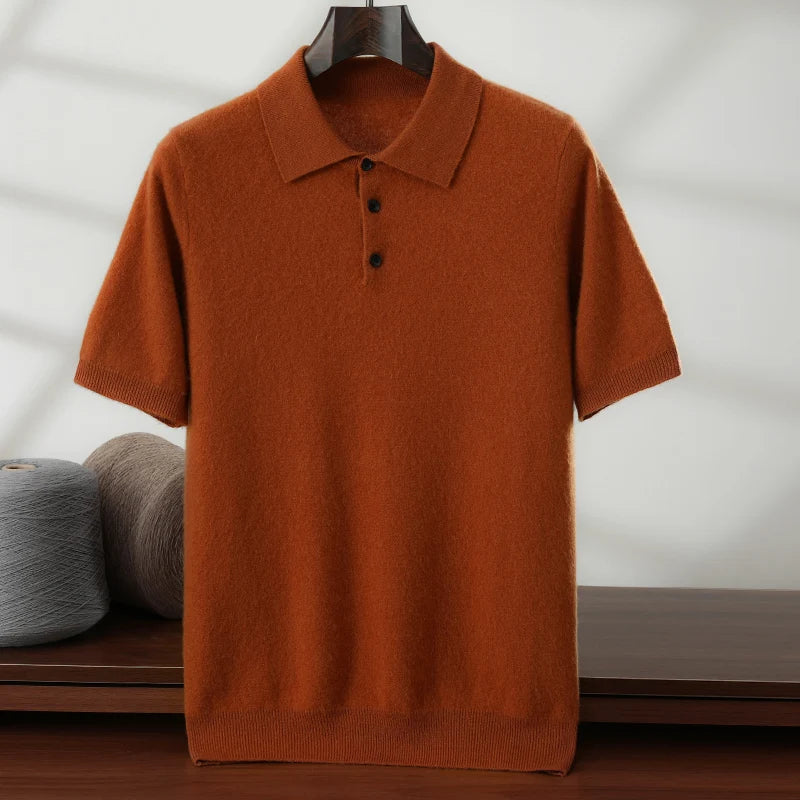 Men's Cashmere Half-Sleeve Polo Sweater