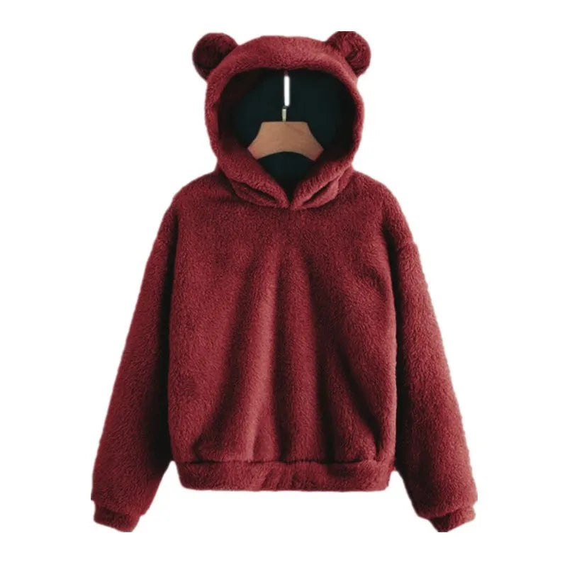 Women's Fuzzy Bear Ear Hoodie