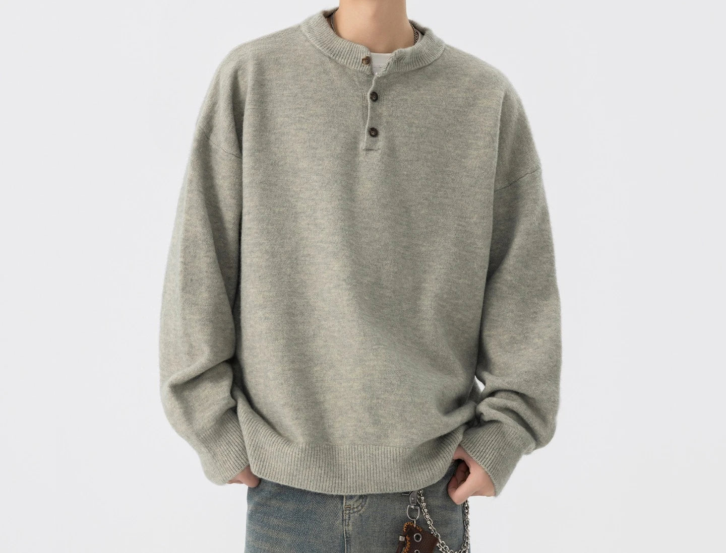 Henley Knit Pullover Sweater