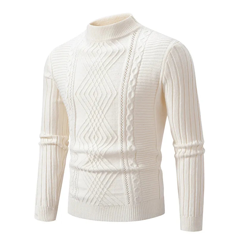 Men's Mock Neck Cable Knit Pullover Sweater