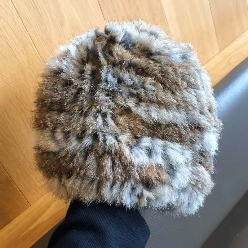 Women's Faux Rabbit Fur Knit Beanie