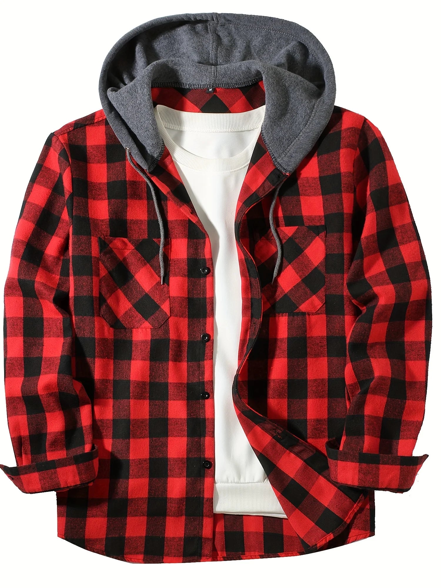 Men's Hooded Plaid Flannel Shirt Jacket