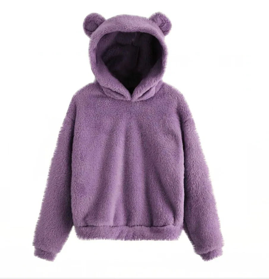 Women's Fuzzy Bear Ear Hoodie