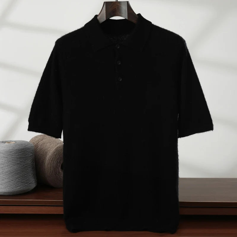 Men's Cashmere Half-Sleeve Polo Sweater
