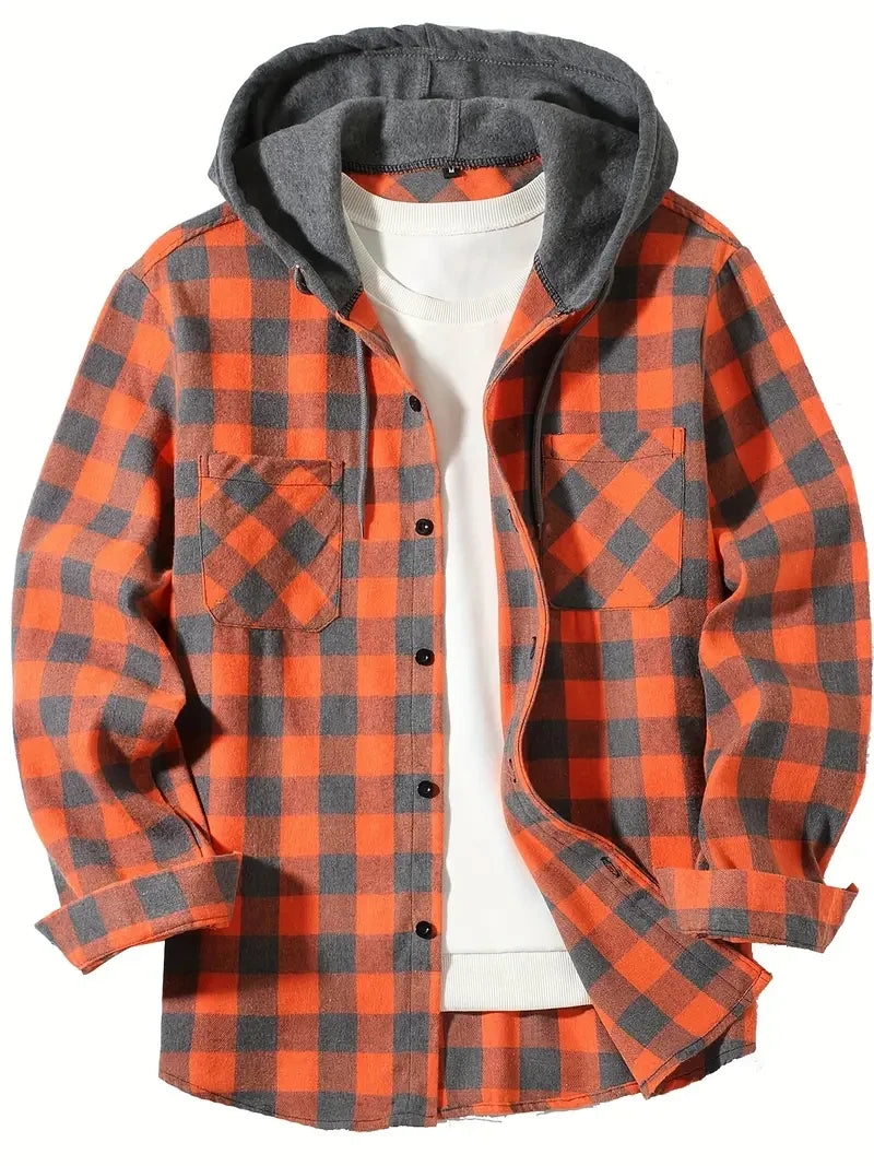 Men's Hooded Plaid Flannel Shirt Jacket