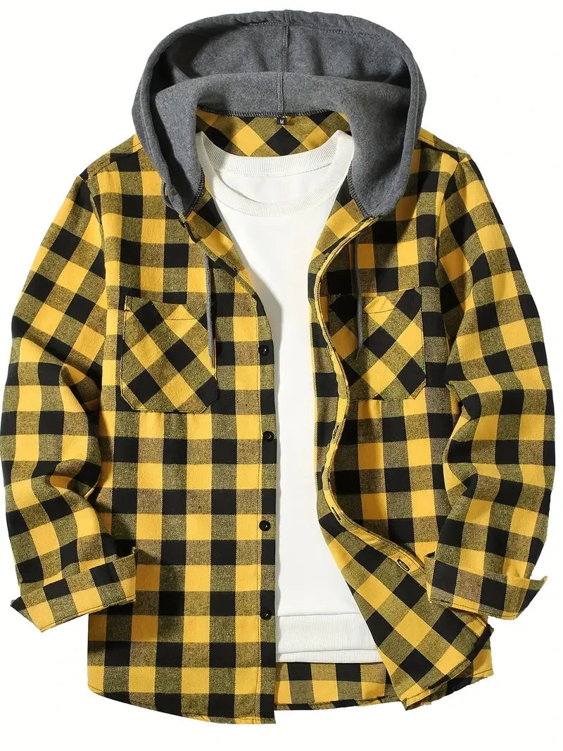 Men's Hooded Plaid Flannel Shirt Jacket