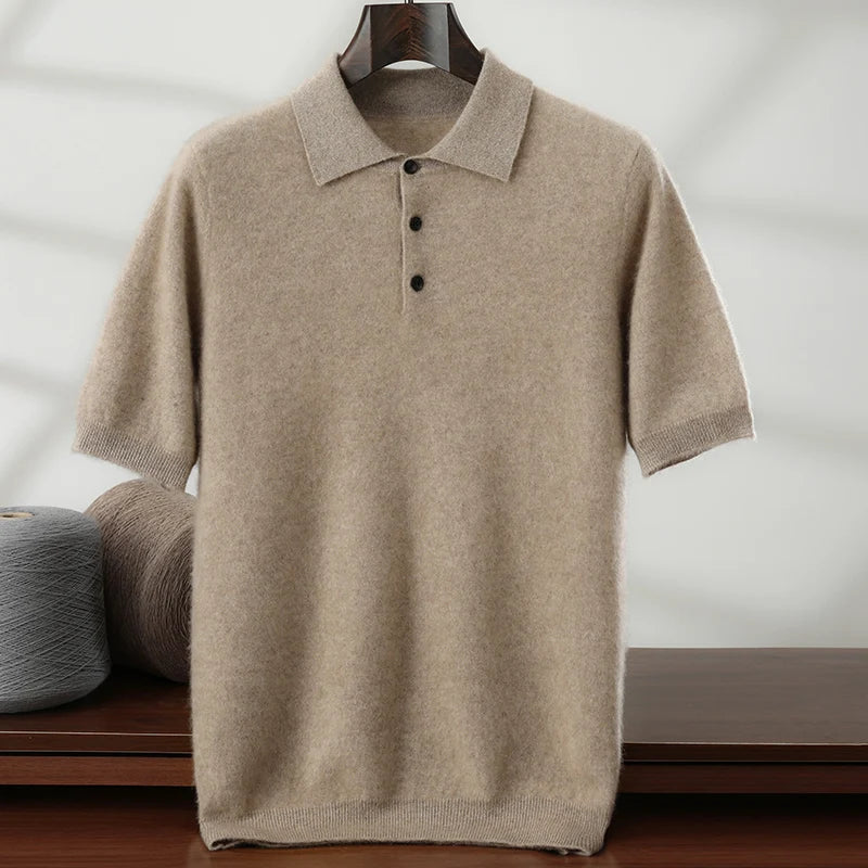 Men's Cashmere Half-Sleeve Polo Sweater