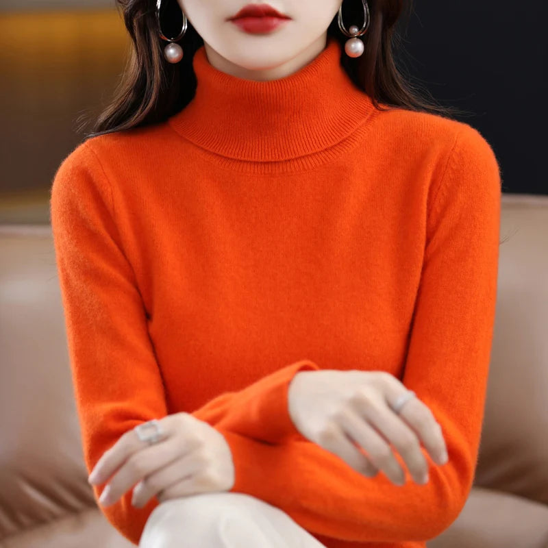 Women's 100% Merino Wool Turtleneck Sweater | Soft Knit Pullover