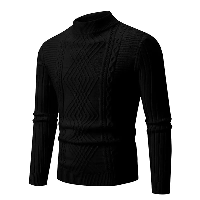 Men's Mock Neck Cable Knit Pullover Sweater