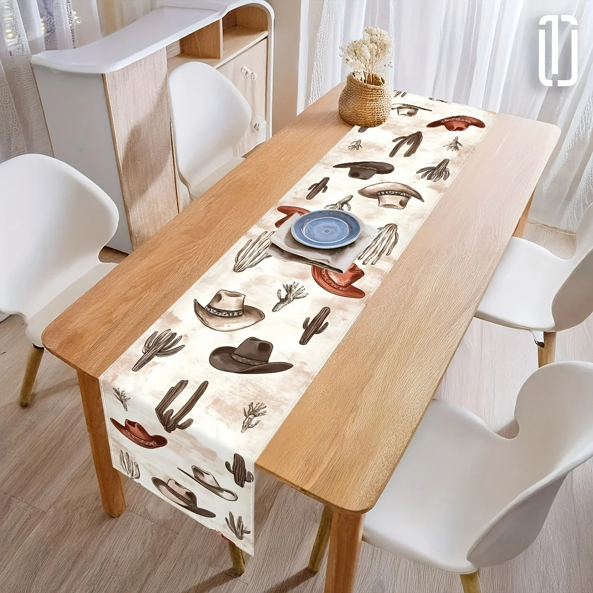 Western Cowboy & Cactus Table Runner
