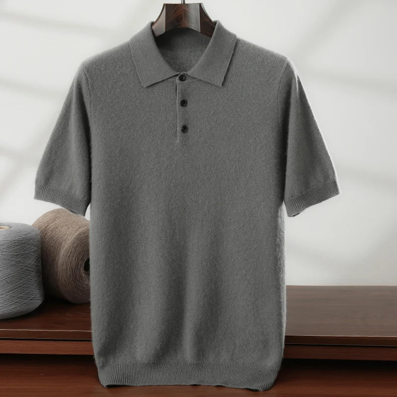 Men's Cashmere Half-Sleeve Polo Sweater