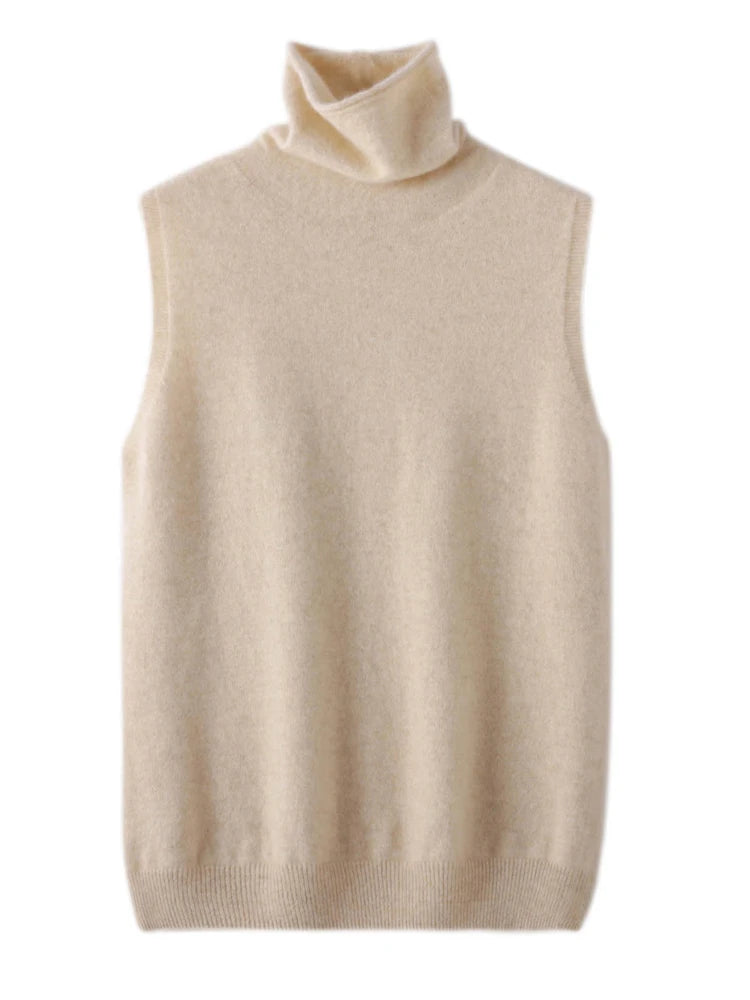 Women's 100% Merino Wool Turtleneck Sweater Vest