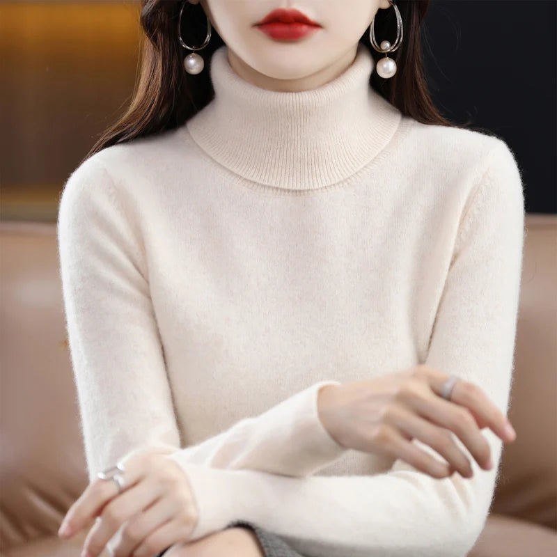 Women's 100% Merino Wool Turtleneck Sweater | Soft Knit Pullover