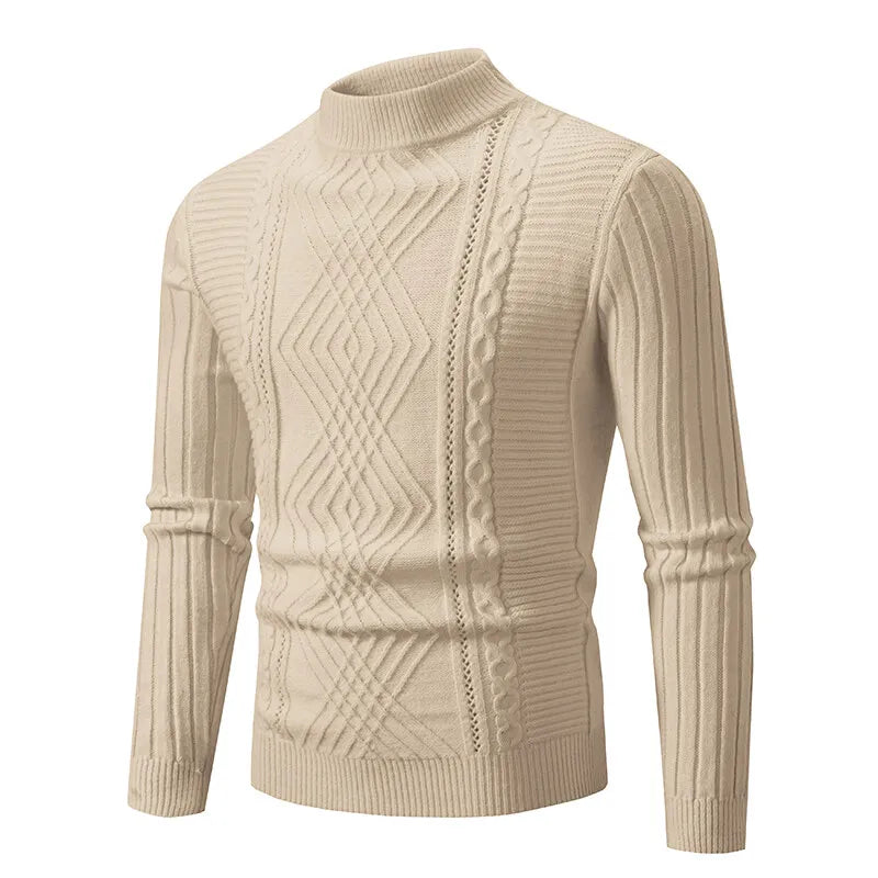 Men's Mock Neck Cable Knit Pullover Sweater
