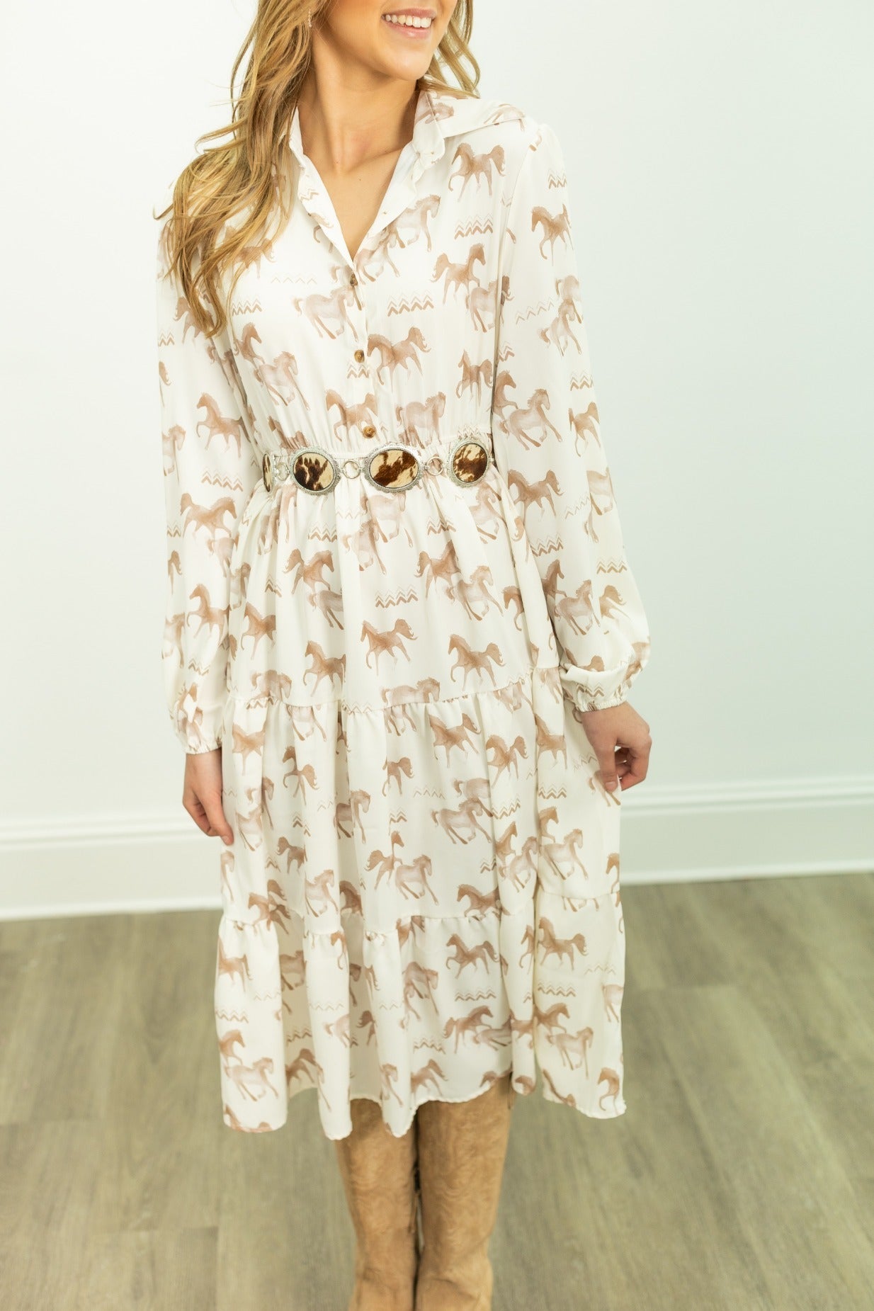 Women's Horse Print Shirt Dress