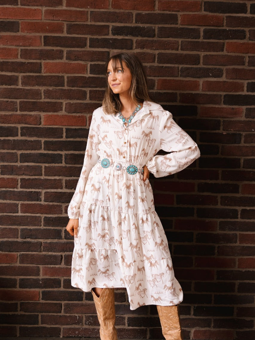 Women's Horse Print Shirt Dress