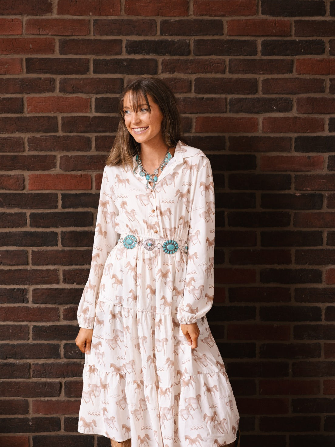 Women's Horse Print Shirt Dress