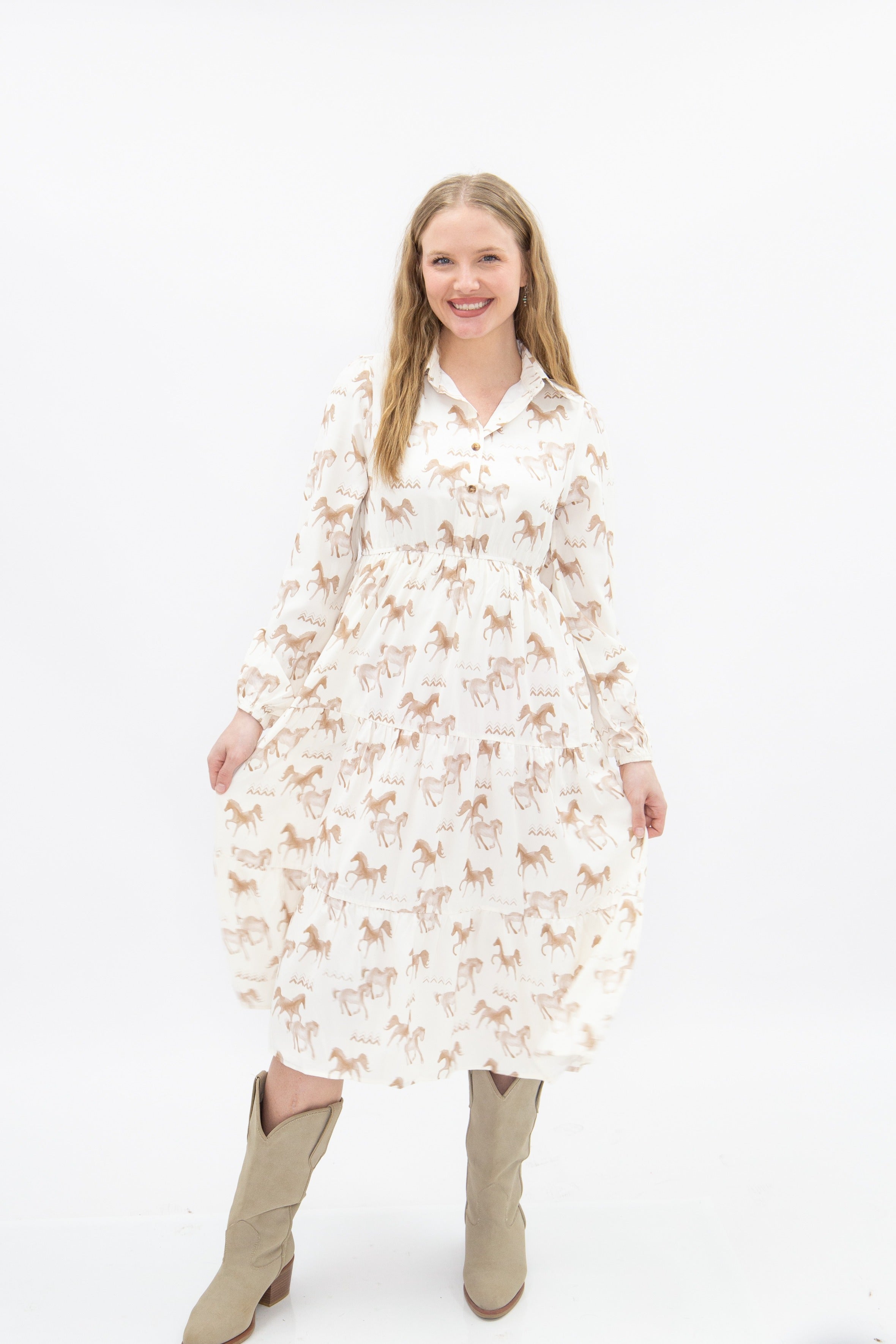 Women's Horse Print Shirt Dress