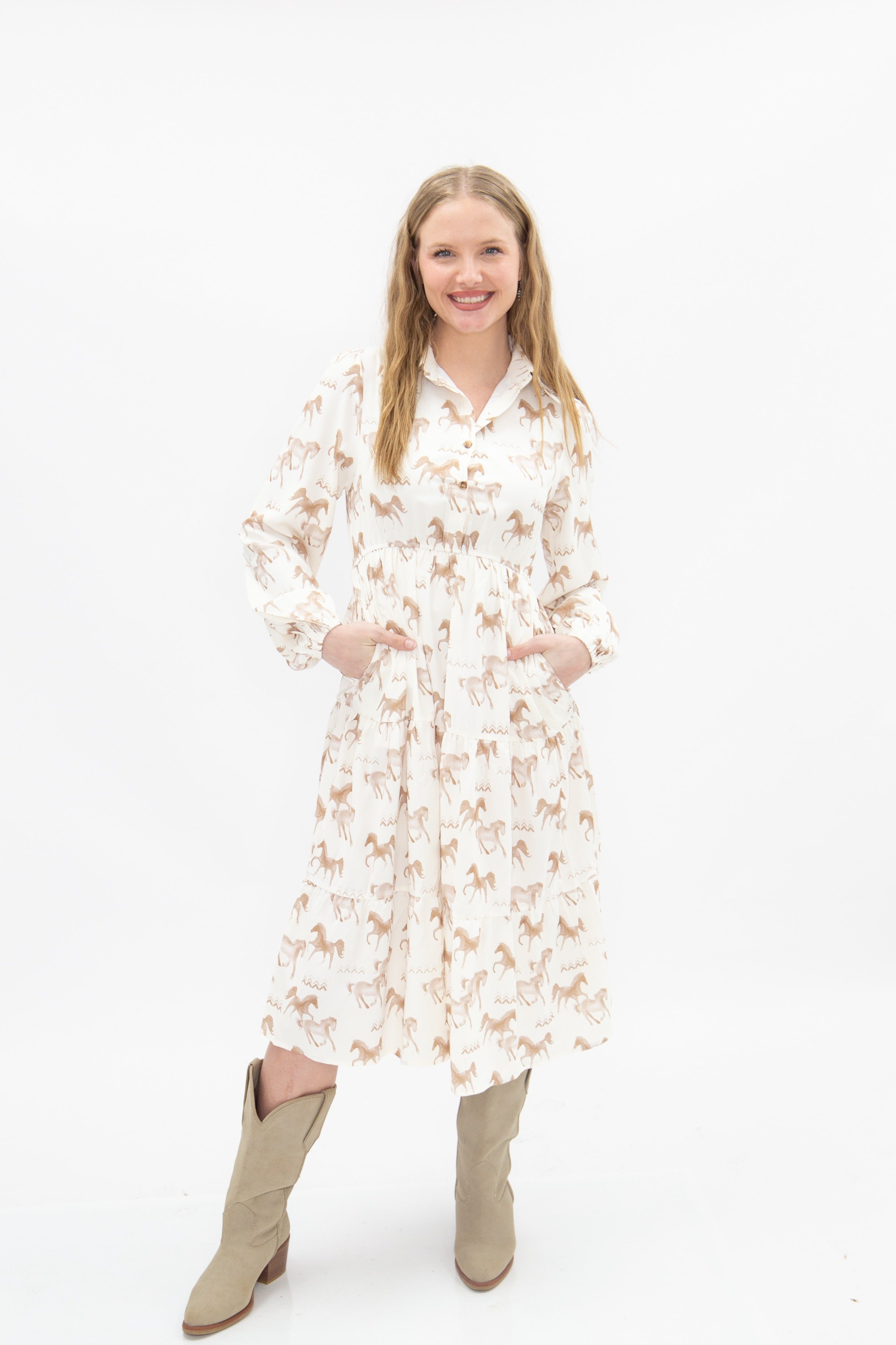 Women's Horse Print Shirt Dress