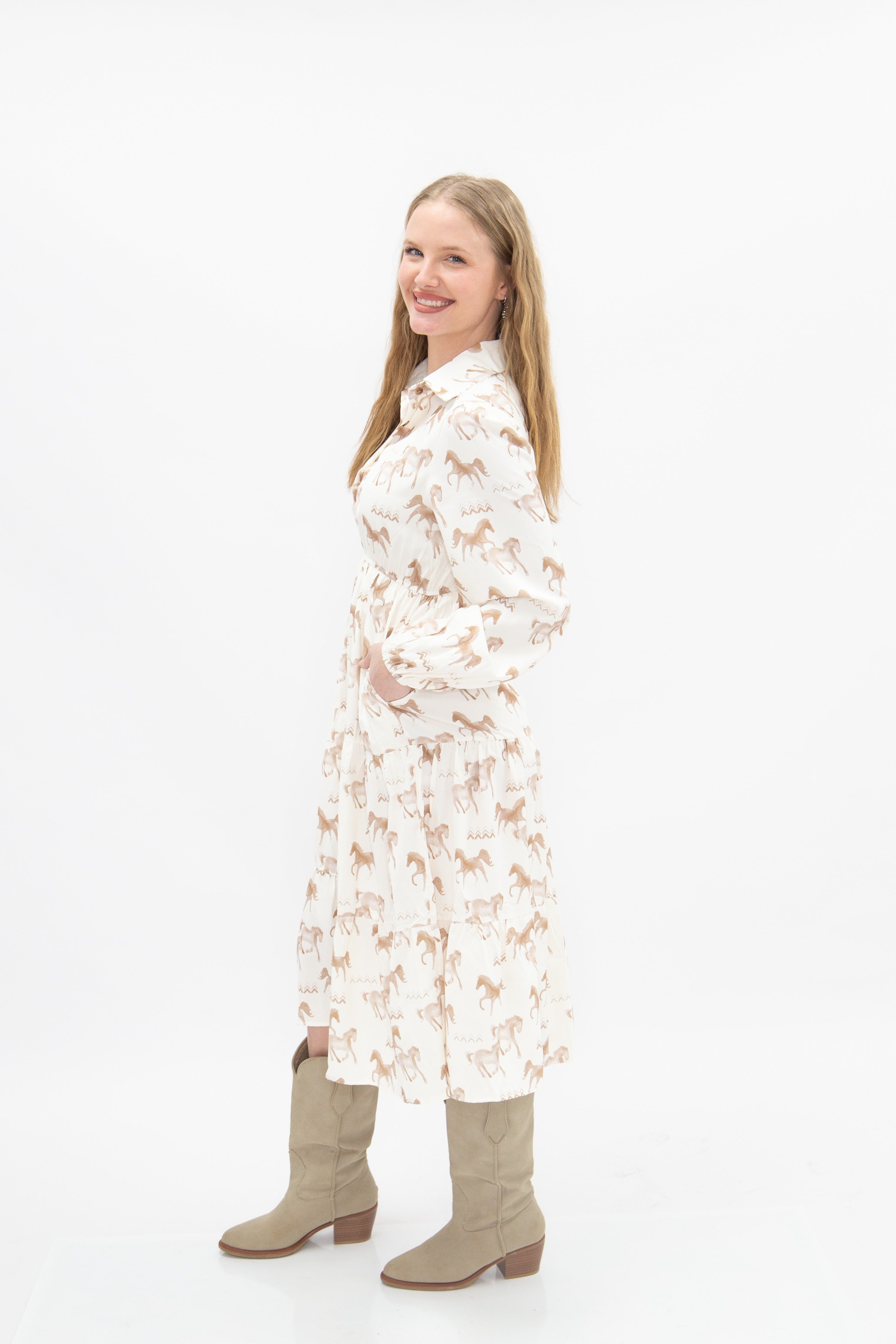 Women's Horse Print Shirt Dress