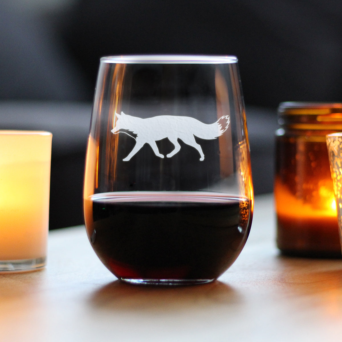 Fox Silhouette Stemless Wine Glass