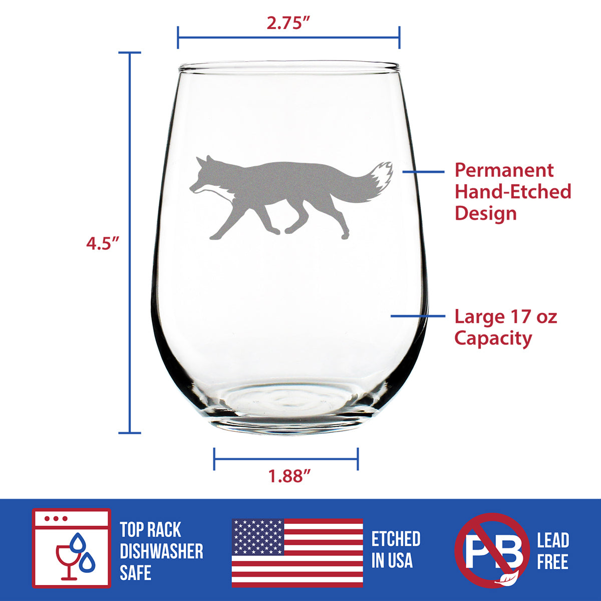 Fox Silhouette Stemless Wine Glass