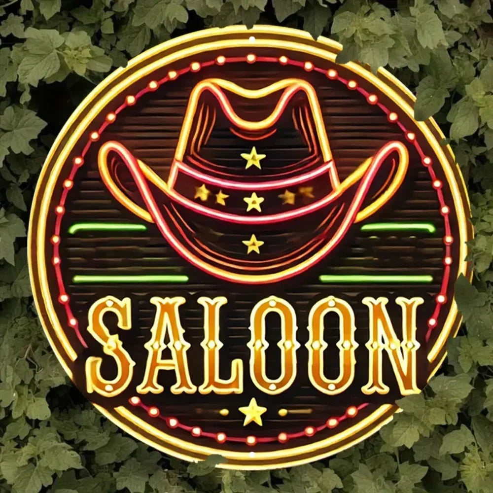 Neon Cowboy Hat Saloon Metal Sign
