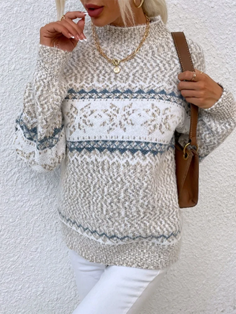 Women's Snowflake Print Mock Neck Sweater