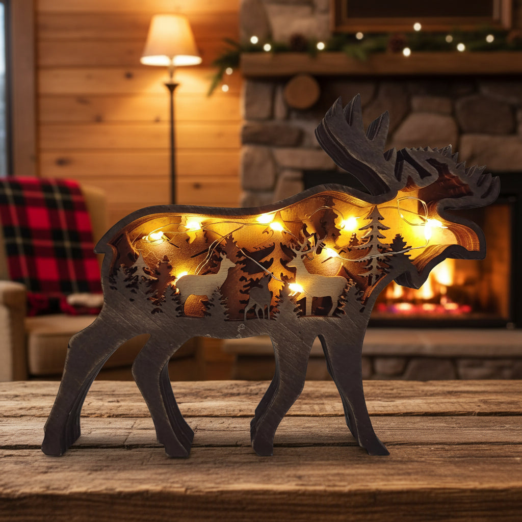 Meegan Mountain Wood Bear & Moose Accent