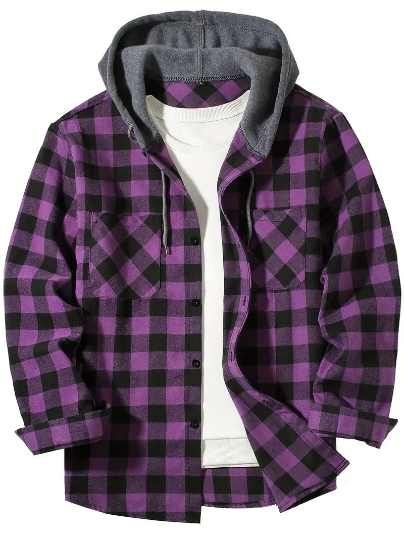 Men's Hooded Plaid Flannel Shirt Jacket