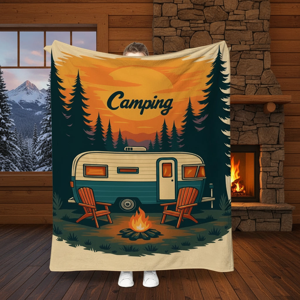 Happy Camper Flannel Throw Blanket