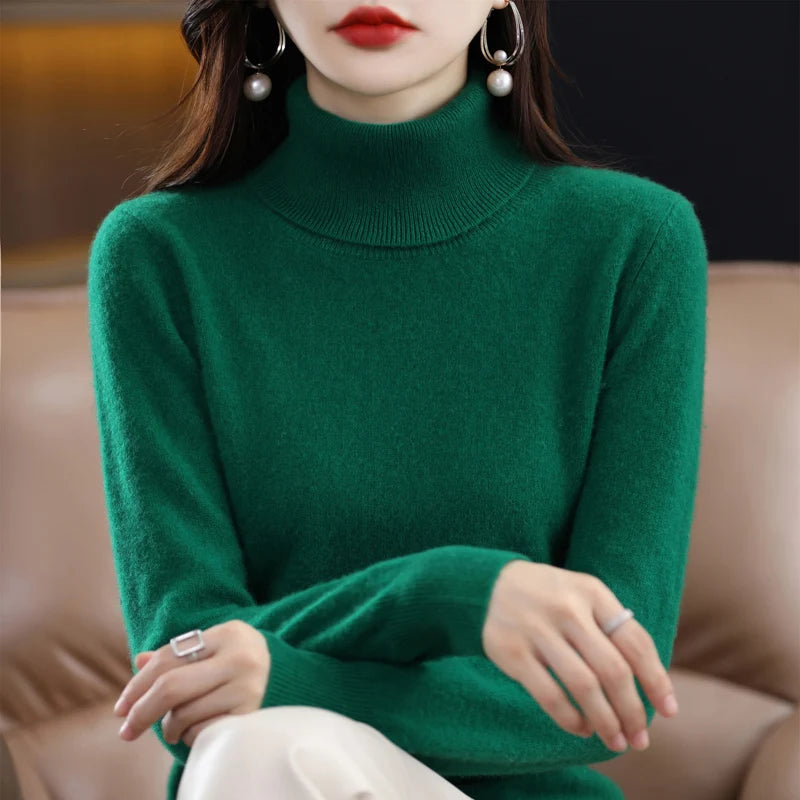 Women's 100% Merino Wool Turtleneck Sweater | Soft Knit Pullover