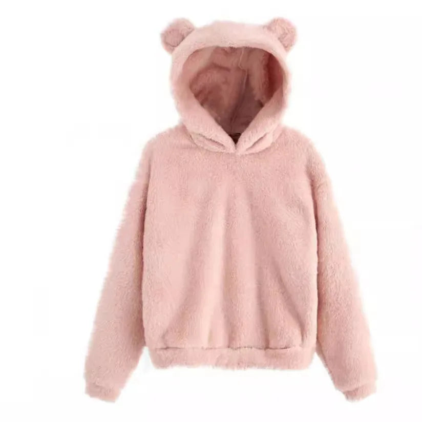 Women's Fuzzy Bear Ear Hoodie