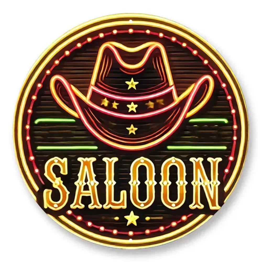 Neon Cowboy Hat Saloon Metal Sign