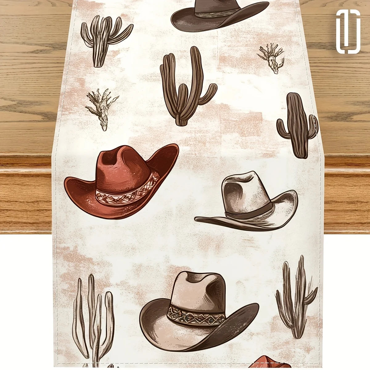 Western Cowboy & Cactus Table Runner