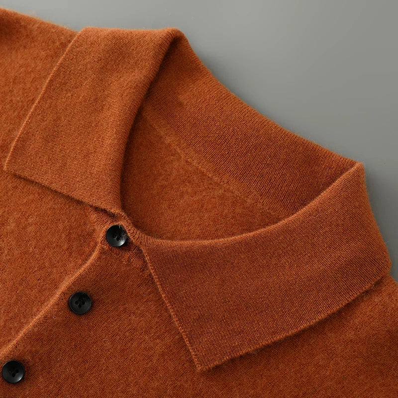 Men's Cashmere Half-Sleeve Polo Sweater