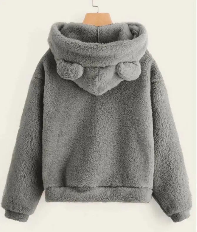 Women's Fuzzy Bear Ear Hoodie