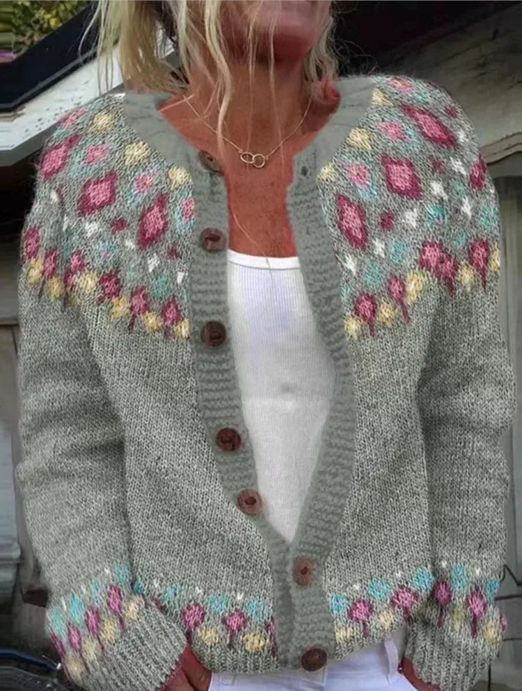 Women's Print Button Knit Cardigan