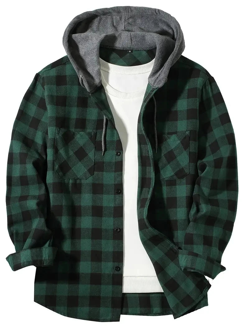 Men's Hooded Plaid Flannel Shirt Jacket