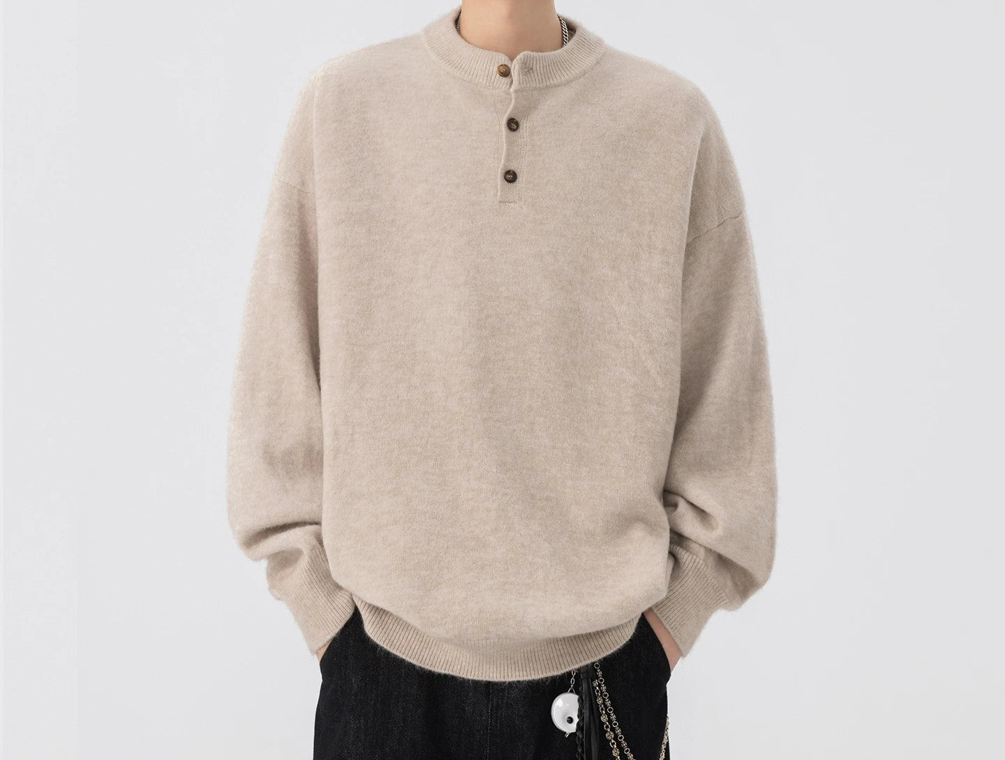 Henley Knit Pullover Sweater